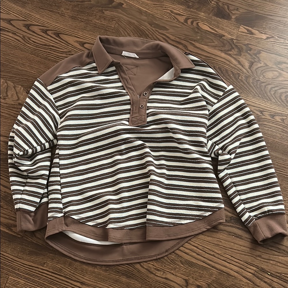 TALULAH Brown and White Striped Jersey Top